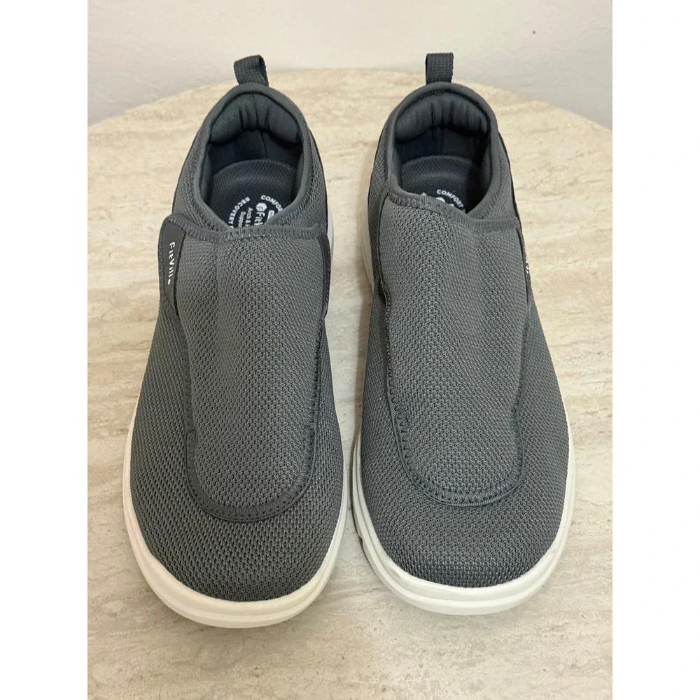 FitVille Men Slip On Sneakers 12EW Gray Mesh Arch Support Comfort Walking Shoes